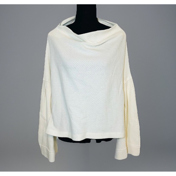 We The Free Bunny Tee Top Oversized Waffle Knit  Bell Sleeve Cream SMALL - Picture 1 of 11